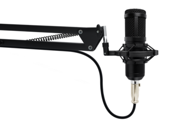 Professional studio podcast microphone on transparent background PNG