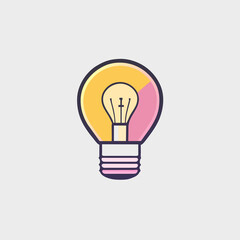 Light bulb icon on a light background.  Idea symbol, electric lamp, lighting, innovation, problem solving, creativity.  Originality, electricity, flat and colorful lines.  Flat design