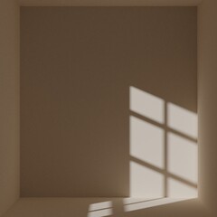 brown empty room with window shadow, 3D rendering