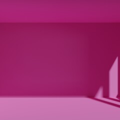 Pink empty room with window shadow, 3D rendering