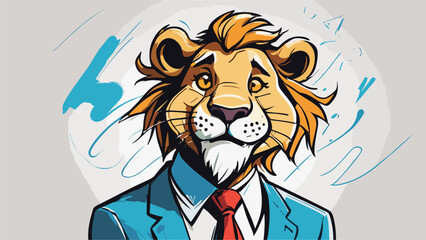 Lion carton character with formal dress vector image. Illustration of cute lion design graphic on the white background