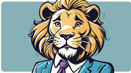 Lion carton character with formal dress vector image. Illustration of cute lion design graphic on the white background