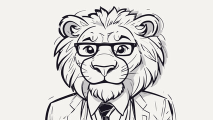 Lion carton character with formal dress vector image. Illustration of cute lion design graphic on the white background