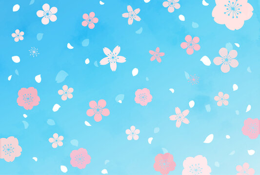 青空に舞う花のさわやか春背景