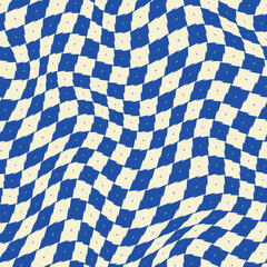 Web blue warped pixelated checkerboard print pattern. Seamless vector - 686450445