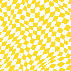 yellow warped pixelated checkerboard print pattern. Seamless vector - 686450606