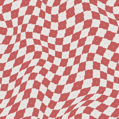 Red warped pixelated checkerboard pattern. Seamless vector - 686450609