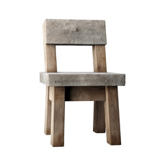 Cement chair with wooden seat isolated on transparent background