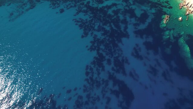 Flying over Paralia Petani Beach, Kefalonia, during summer, Greek Ionian Islands.