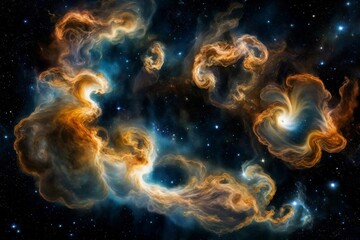 Interstellar clouds of luminescent gas swirling in a cosmic ballet.


