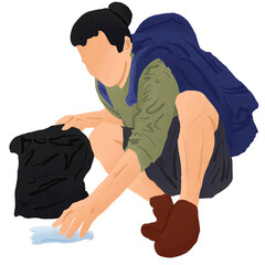 Traveler grabbing a trash