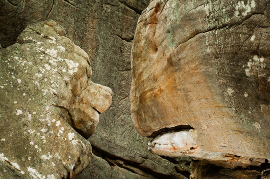 Two house sized-boulders appear to be having a conversation with one another at Horse Pens 40 Ranch in Alabama