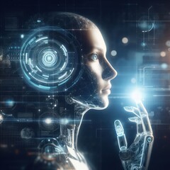 futuristic humanoid artificial intelligence robot thinking