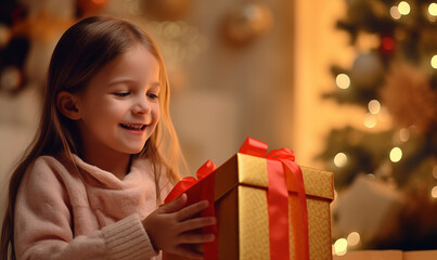 Fototapeta na wymiar little girl with gift box