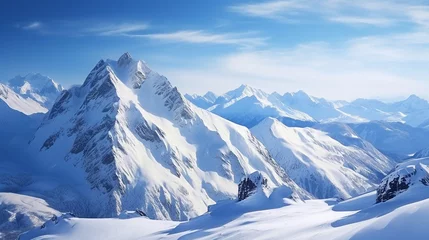 Fotobehang snowy greater caucasus ridge with the Mt. Ushba at winter © Petruk