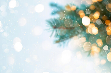 Christmas blurred background with bokeh lights and snowflakes