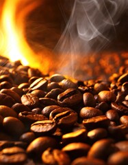 delicious coffee beans being freshly roasted