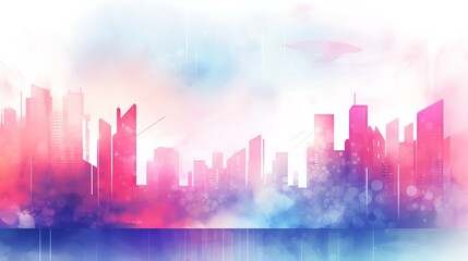 Tech background with watercolor style, soft color and neon color combination, Ai image generative, illustration graphic resource