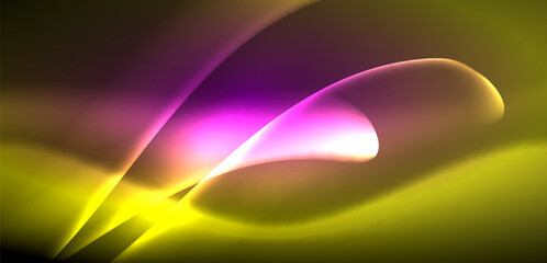 Dynamic waves in ethereal glow of neon lights. Concept merges fluidity of motion with vibrant allure of neon, crafting entrancing backdrop that embodies both vitality and futuristic sophistication