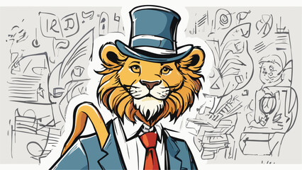 Lion carton character with formal dress vector image. Illustration of cute lion design graphic on the white background