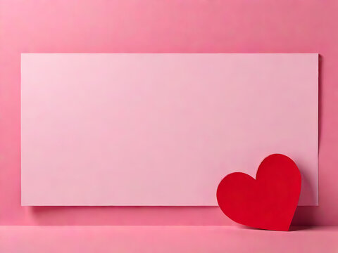 a bright red heart on a pink background with a place for the inscription