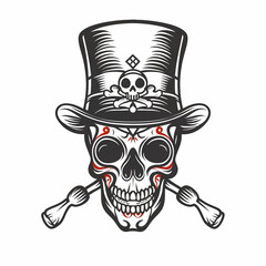 Baron samedi skull veve loa voodoo wedo. papa legba. vector illustration