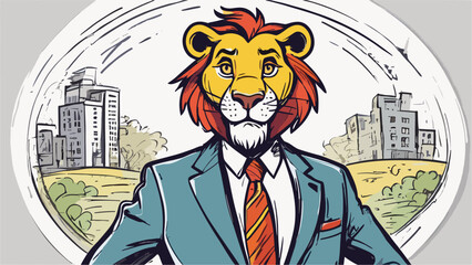 Lion carton character with formal dress vector image. Illustration of cute lion design graphic on the white background