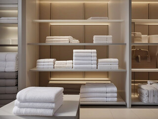 stacks of towels on mall shelves. Generative AI