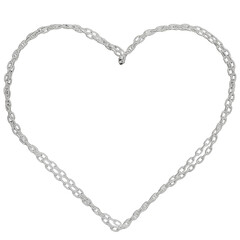 Behold the exquisite heart-shaped creation crafted by intertwining silver chains in this 3D illustration, supplied in PNG format with a transparent background.