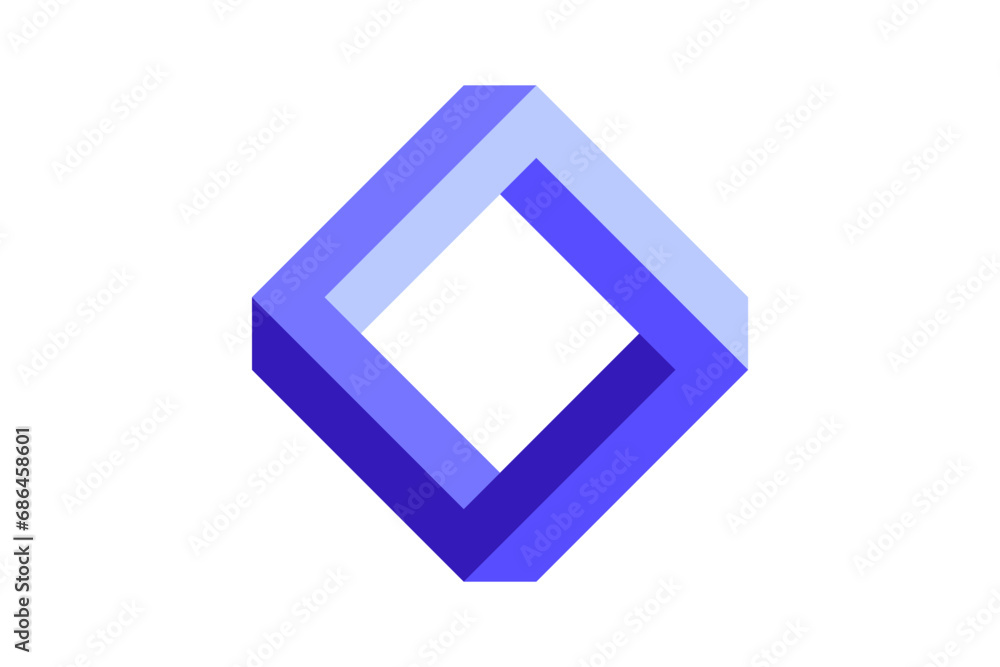 Leinwandbilder Impossible square shape. Optical visual illusion. Blue purple infinite loop symbol. Abstract unreal geometric form. Solid puzzle design element for logo, icon, label, tag, emblem. Vector illustration