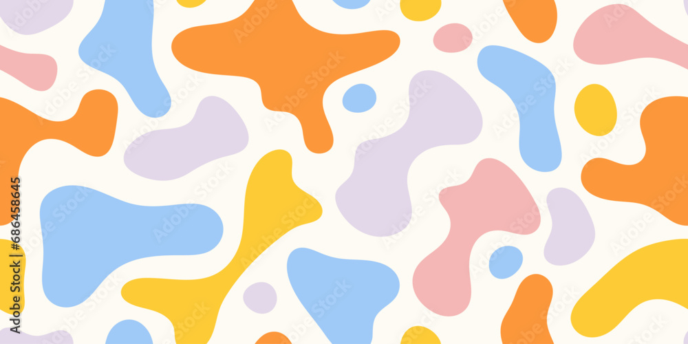 Poster colorful abstract organic shape seamless pattern illustration. smooth round shapes background, creat