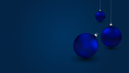 Beautiful Merry Christmas balls banner with text space blue background. Design for wallpaper, card, cover, poster, templates. vector illustration.
