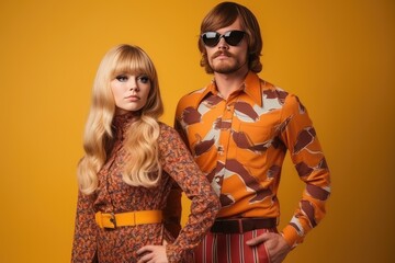 portrait of a couple in a studio 70s style