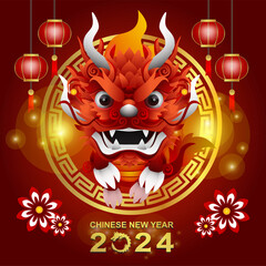 happy chinese new year 2024 with lunar spring elements