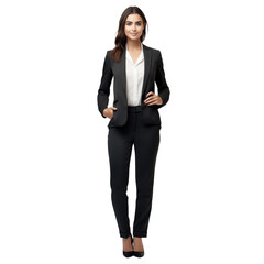 Portrait of Happy smiling businesswoman ceo wearing suit standing posing, Full body, isolated on white background, png - obrazy, fototapety, plakaty