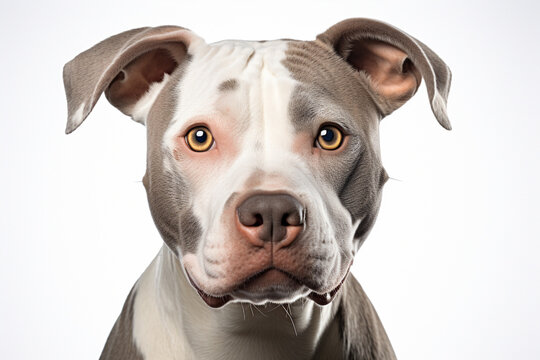 Pitbull close-up portrait. Adorable canine studio photography.