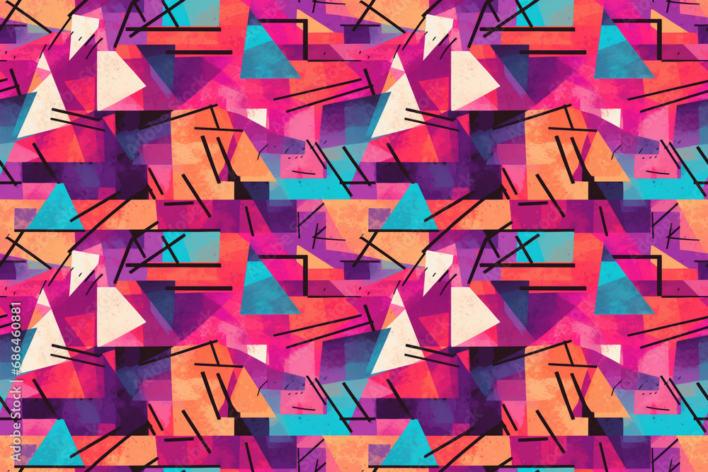 Poster abstract geometric shapes pattern: bold geometric shapes in a variety of colors, with the palette kn