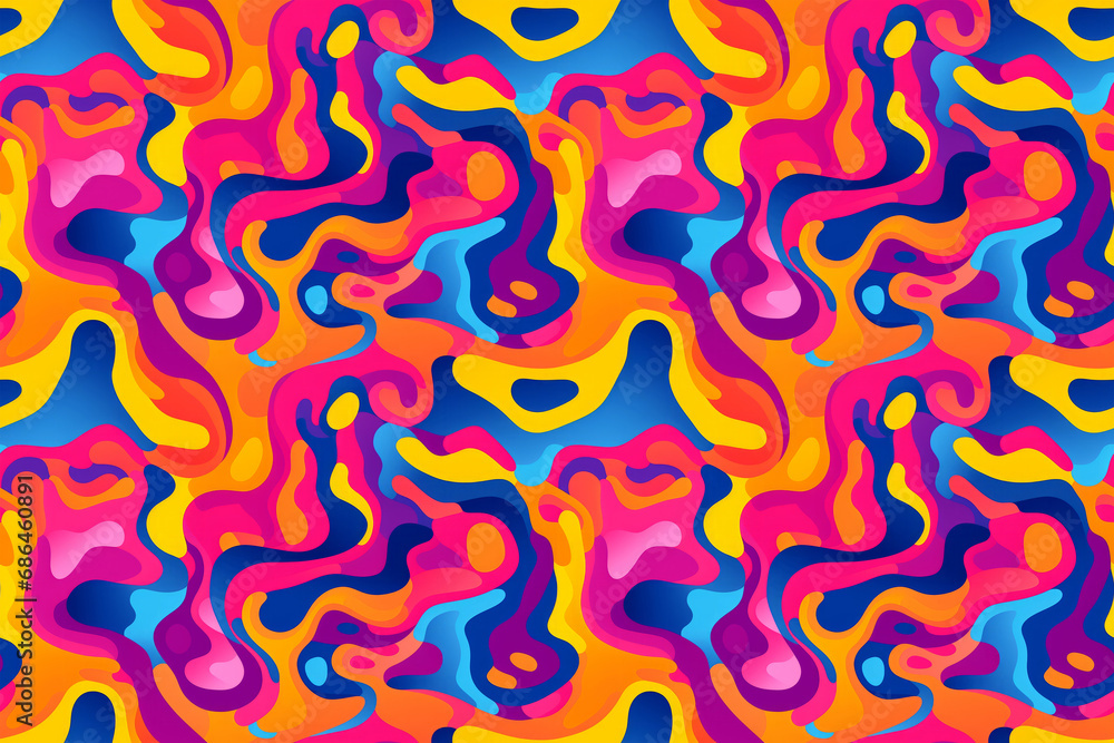 Poster acid trip waves pattern: wavy lines and shapes that seem to undulate and flow in surreal colors - be