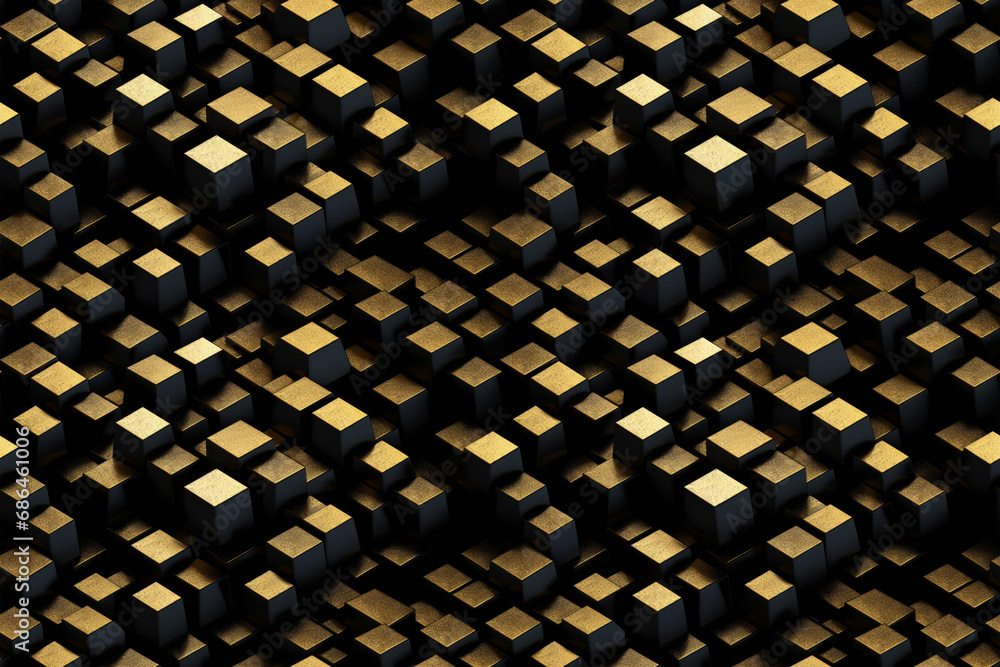 Poster black 3d cubes with gilded edges pattern: three-dimensional black cubes feature gilded edges, creati