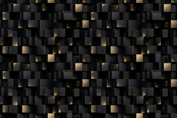 Black 3D Cuboids with Gold Grid Overlay Pattern: Black 3D cuboids are overlaid with a grid of golden lines, creating a pattern that exudes modernity and sophistication