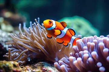 Fototapeta na wymiar clown fish on an anemone underwater reef in the tropical ocean