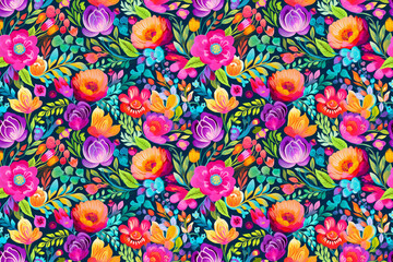 Fototapeta na wymiar Colorful Blossom Fiesta Pattern: A festive pattern of various blossoms in multiple colors, creating a lively and joyous floral celebration