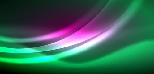 Dynamic waves in ethereal glow of neon lights. Concept merges fluidity of motion with vibrant allure of neon, crafting entrancing backdrop that embodies both vitality and futuristic sophistication