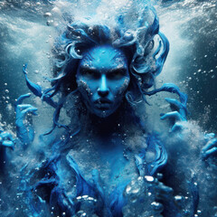 beautiful female fantasy water elemental demon or sea goddess underwater