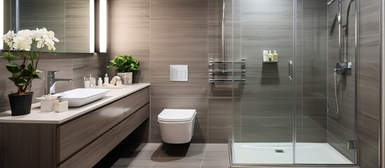 Flat bathroom with shower cubicle - obrazy, fototapety, plakaty