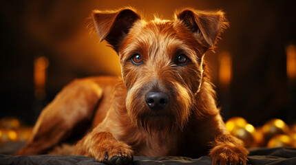 Elegant Aegish terrier dog sitting on the sofa.
Generative AI - obrazy, fototapety, plakaty