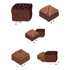 Illustration of chocolate cake. Chocolate brownie isolated on white background. brownie cake piece, homemade dessert food. vector illustrations