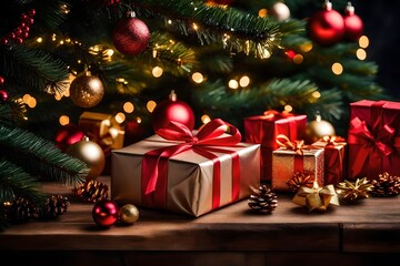 Fototapeta na wymiar christmas tree with gifts Generated Ai
