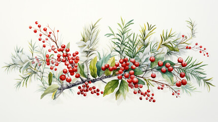 arrangements of Christmas evergreens spruce and red berries