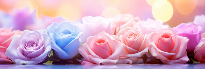 Pastel Colored Roses with Blurred Lights Background